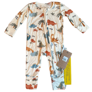 Bamboo Cozy White and Orange Dinosaur Print Newborn Footies